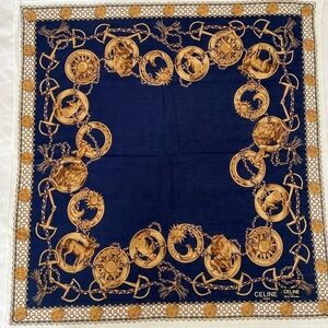 Vintage Celine Paris Navy Silk Scarf BNWT Late 1980s-Early 90s Rare France